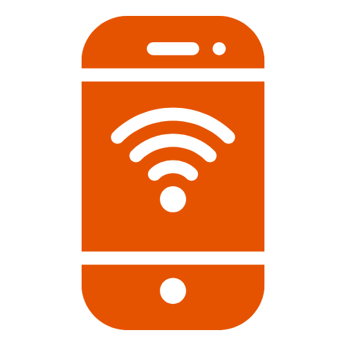 An orange cell phone with a wifi symbol in the middle